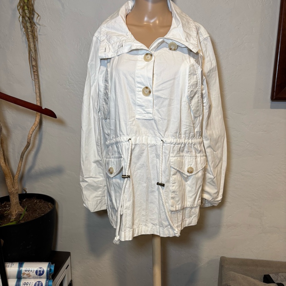 Ann Taylor Loft 100% Cotton White 1/2 button up Pullover Style Jacket Size XS